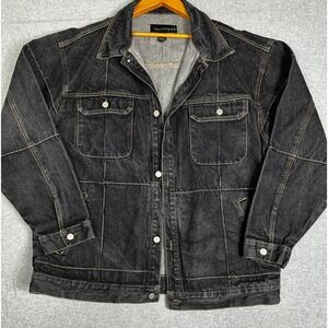 VTG Y2K Vibes Base Core Denim Jacket XXL Black Button Up Heavy Hip Hop Coat